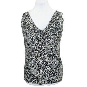 ADOLFO DOMINGUEZ Black and white floral 100% Muberry silk camisole